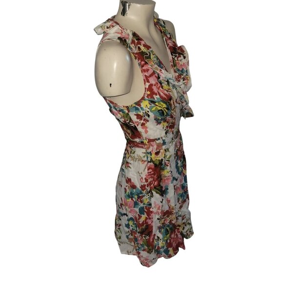 DOUBLE ZERO Floral Sleeveless Wrap Dress Ruffle Trim & Waist Tie Summer‎ Spring - Picture 4 of 6